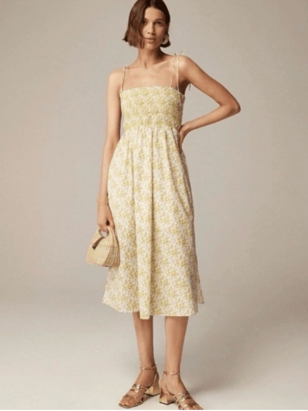 J. Crew Paloma Dress in Liberty of London Cotton Midi Yellow Floral Size Medium